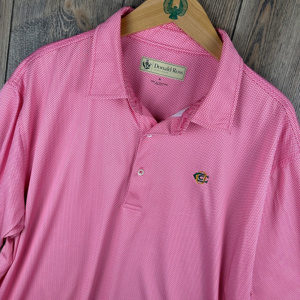 Donald Ross Pink Herringbone Golf Polo Shirt Oakmont CC Mens XL Short Sleeve